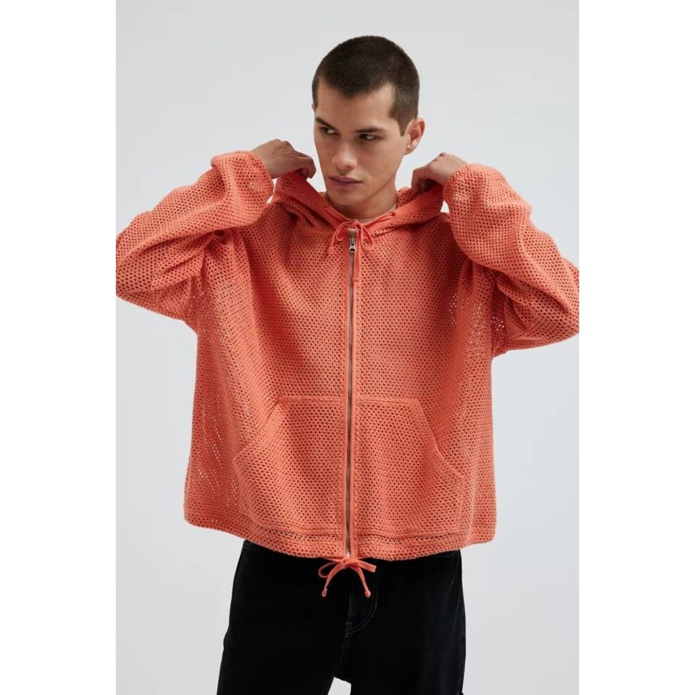 BDG Urban Outfitters‎ Mens Boardwalk Mesh Full Zip Hoodie Coral Orange Small